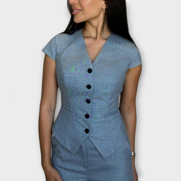 Ivy - Stylový set topu s V-výstřihem a kalhot