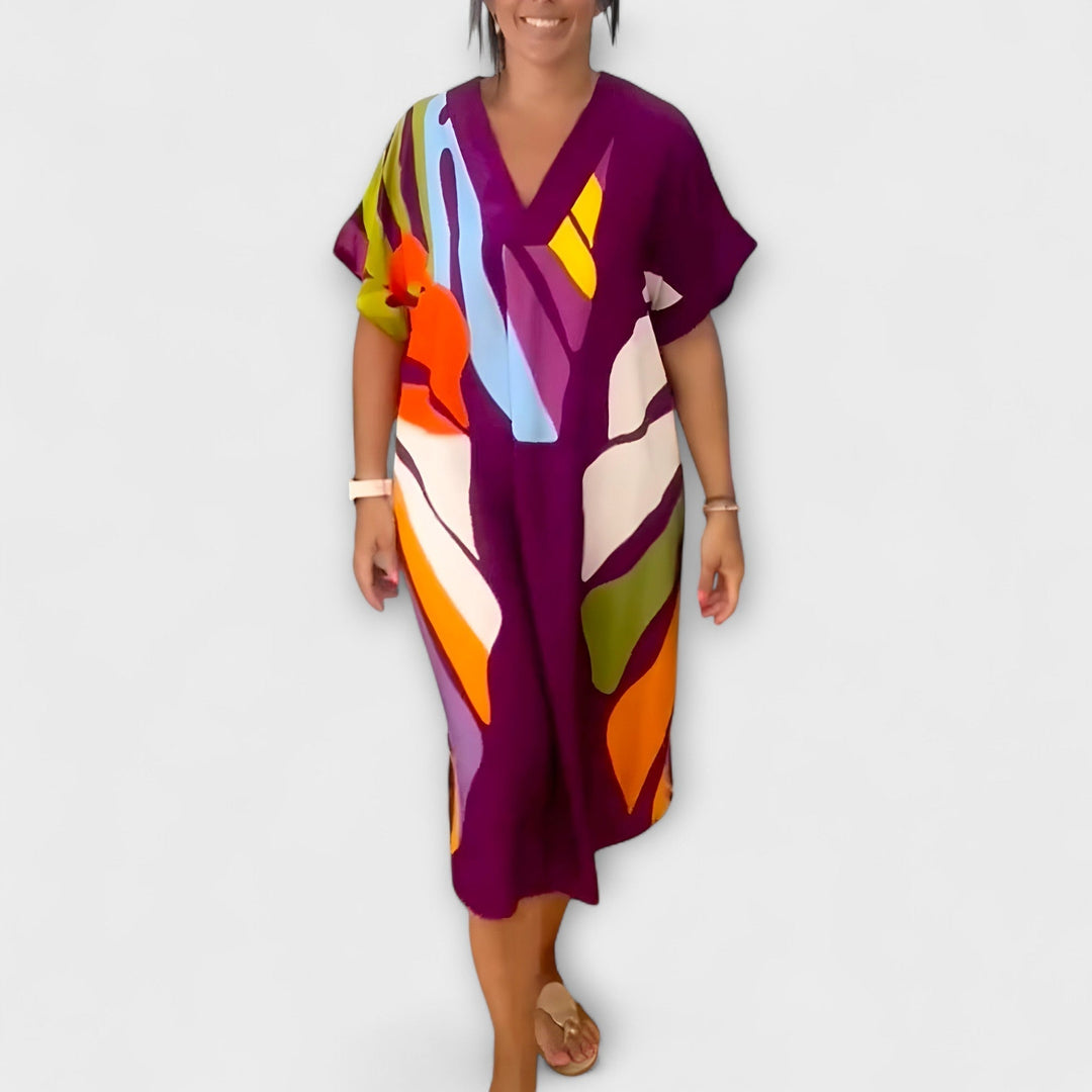 Roos - Ležérní šaty s barevným potiskem listů