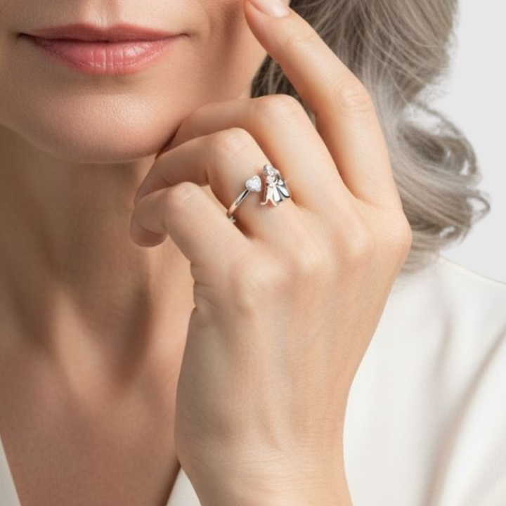 Valérie – Prsten s ikonickým motivem dívky a psa (růžový)