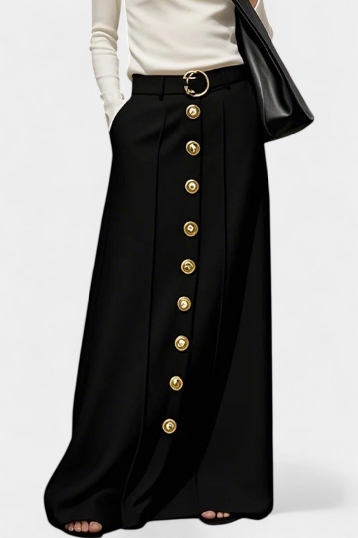 Ada | Sukně s knoflíky vpředu, volným střihem, kapsami a městským stylem