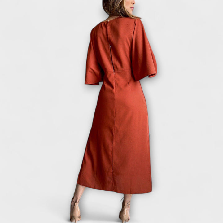 Holly - Ležérní šaty s výstřihem do V vyrobené z bavlny a lnu s šněrováním