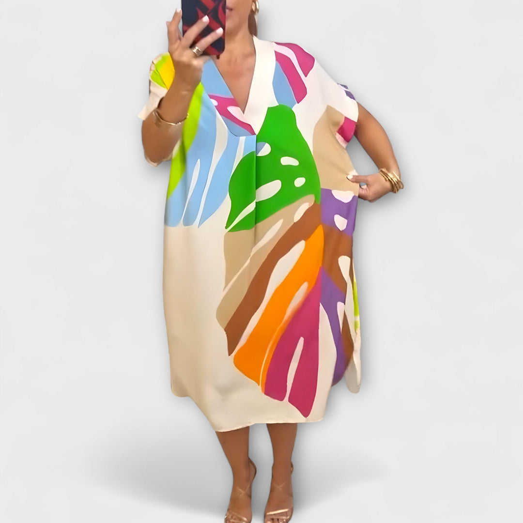 Roos - Ležérní šaty s barevným potiskem listů