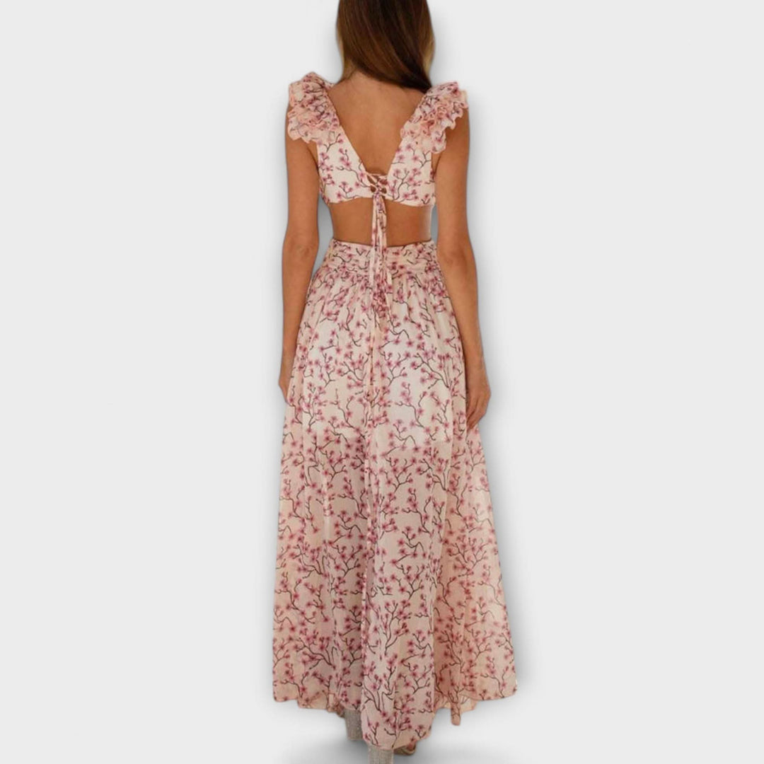 Elin - Maxi šaty s volánkovým lemem a výřezy