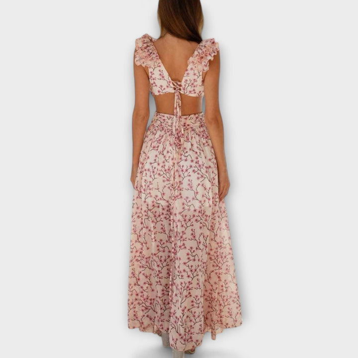 Elin - Maxi šaty s volánkovým lemem a výřezy