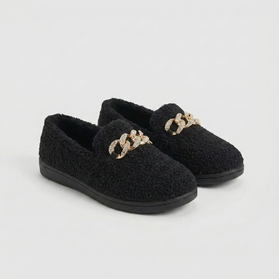 Karolína | Plyšové mokasíny se zlatým řetízkem