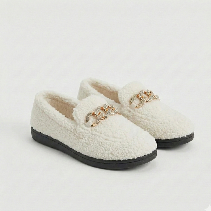 Karolína | Plyšové mokasíny se zlatým řetízkem