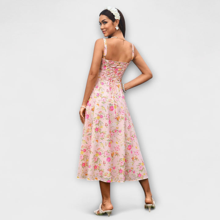 Naděje - Růžový top šaty s detailem rozparku