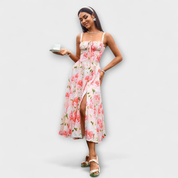 Naděje - Růžový top šaty s detailem rozparku