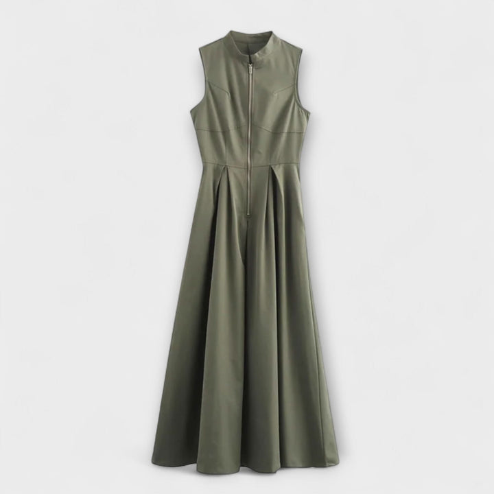 Šaty bez rukávů s plisováním a těsným střihem midi