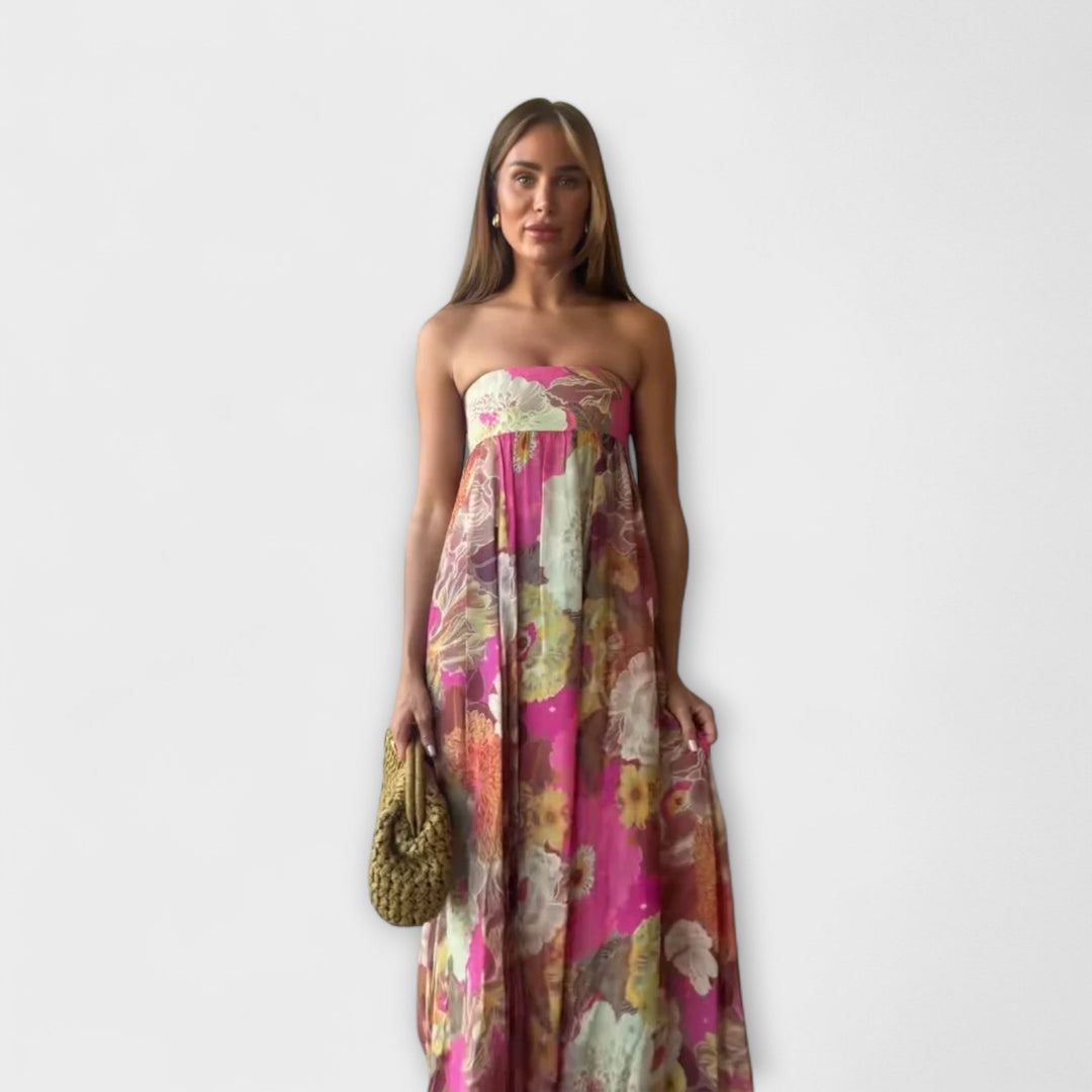 Chic Retro Bezramínková Plisovaná Maxi Šaty