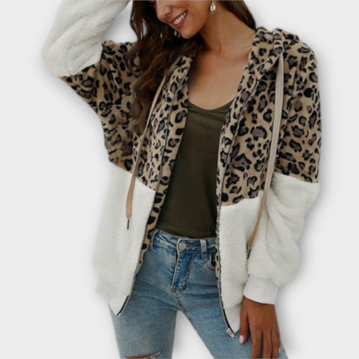 Lea - Fleece mikina s kapucí a leopardím designem