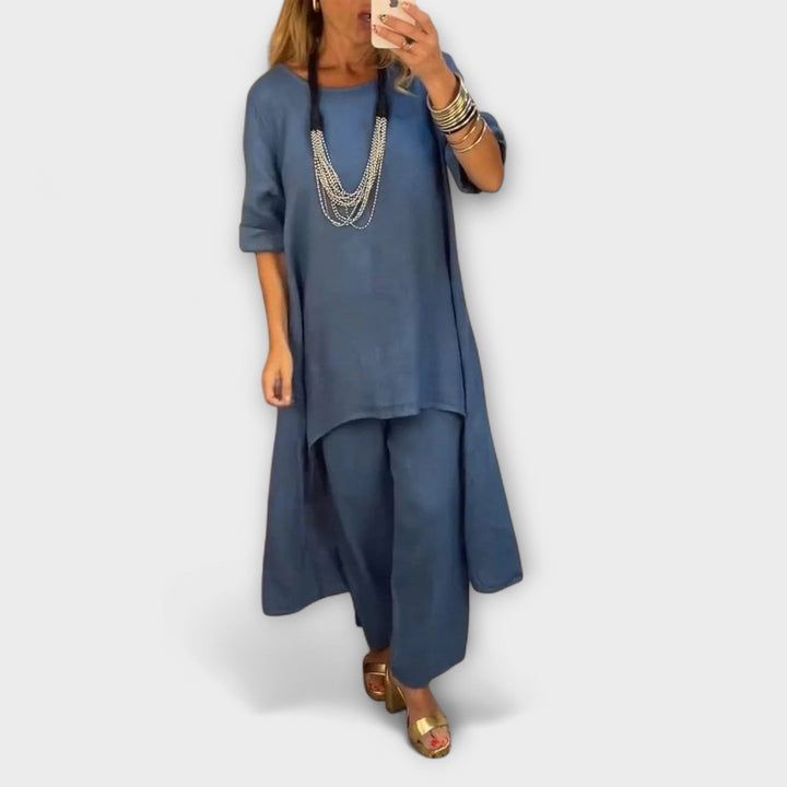 Tabea - Lněný oblek s kulatým výstřihem