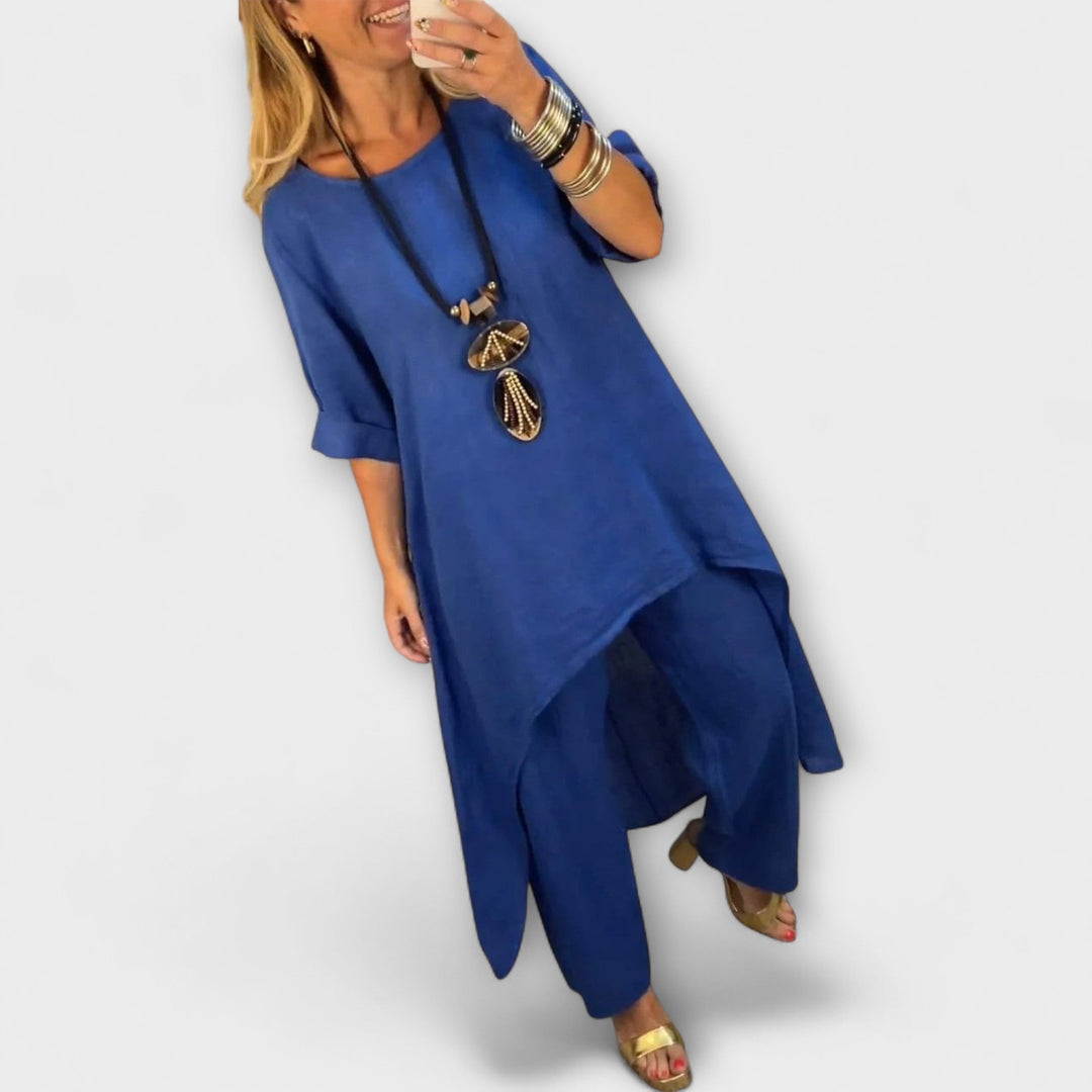 Tabea - Lněný oblek s kulatým výstřihem