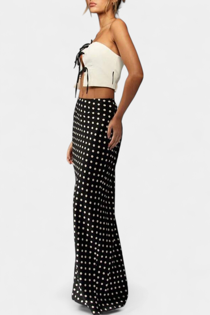 Olda | Dlouhá přiléhavá viskózová sukně s puntíkovým vzorem